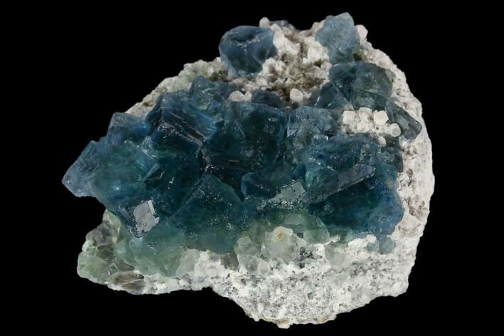 Cubic, Blue-Green Fluorite Crystals on Quartz - China #128554